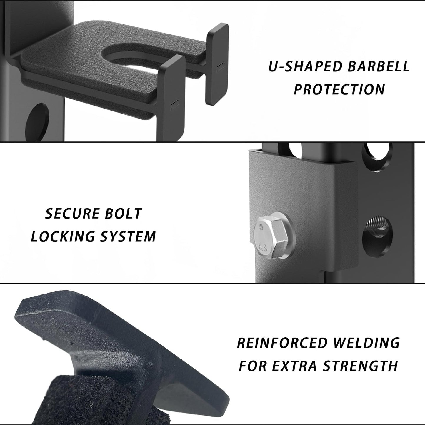 Rack-Mounted Olympic Barbell Holder for 3x3 Power Racks, No Drilling Required – Heavy-Duty Steel Storage with Protective Padding, Fits 5/8''-1'' Holes – Space-Saving Gym Equipment