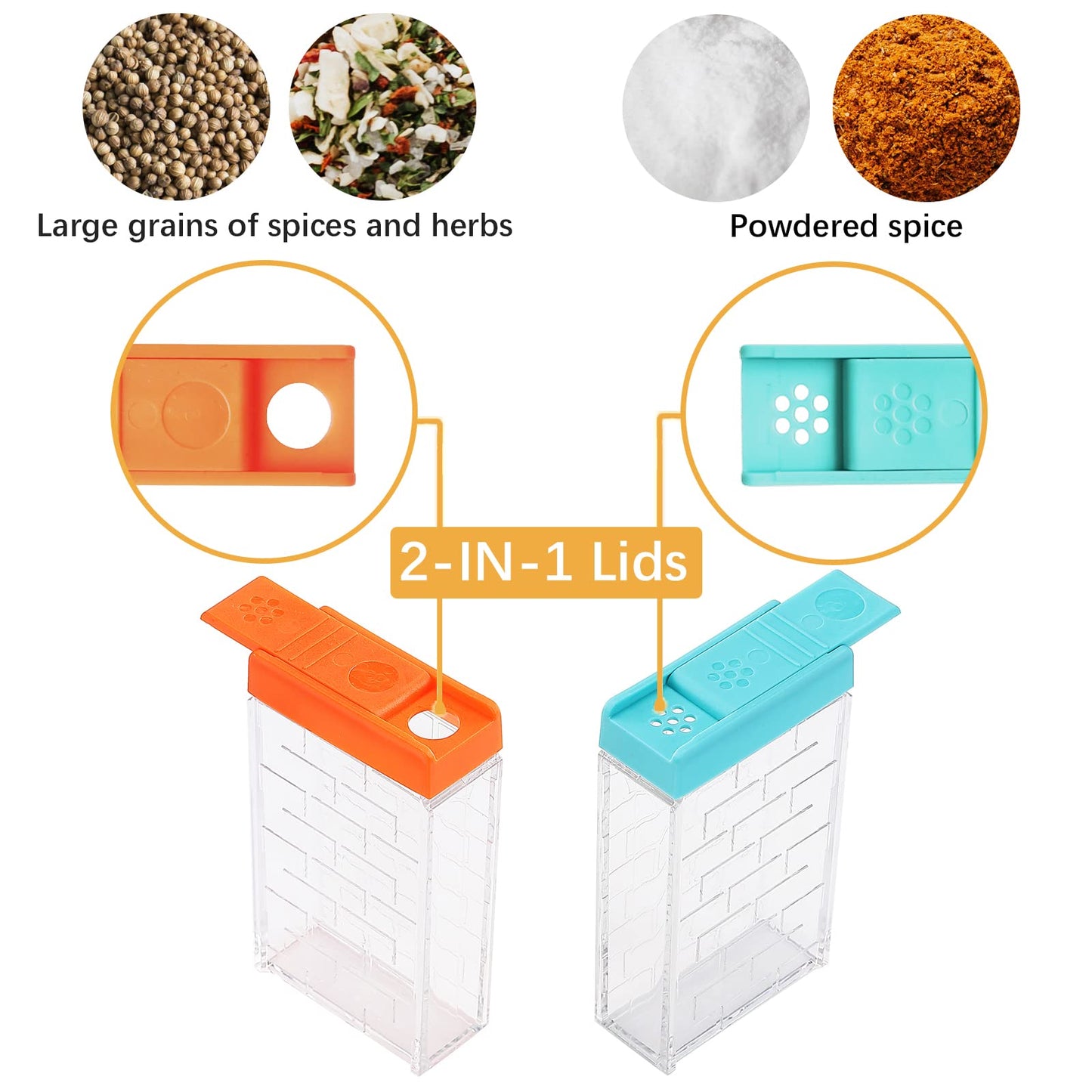 URALFA Small Spice Containers with 2-in-1 Lids 24 Pack, Spice Shakers with Adjustable Holes and Lids Seasoning Jars with Labels, Travel Seasoning Containers Camping Spice Kit for Home, Kitchen, BBQ