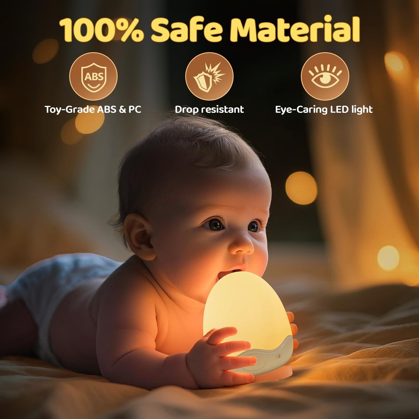 Skiennix Baby Night Light - 10 Brightness Levels & 10 Color Options | Touch & Remote Control, 3600mAh Rechargeable, Portable for Nursery & Breastfeeding