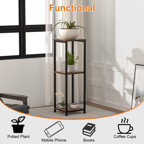 GHIMIGN 10" Wide Square Drink Table with Adjustable Feet - 3-Tier Small Side Table for Apartments, Balcony & Office | Space-Saving, Lightweight & Multi-Functional (Plants, Books, Drinks)