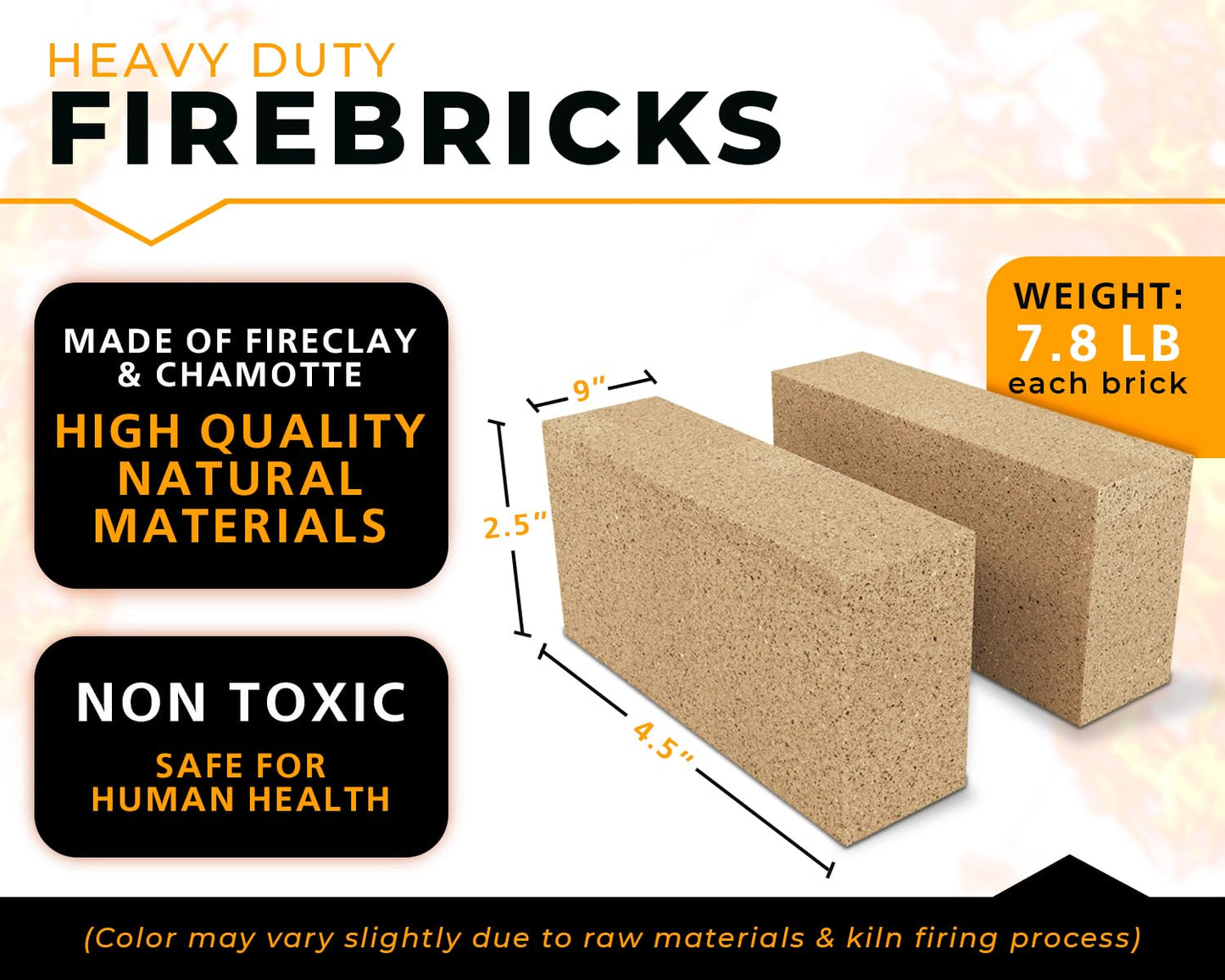 GIRtech Heavy Duty Refractory Fire Bricks for Forge 3200F - Pack of 2 Extra High Temperature Insulated | Fire Brick for Masonry, Insulating Kiln, Fire Pit, Wood Stove, Oven, Grill, Melting Metals