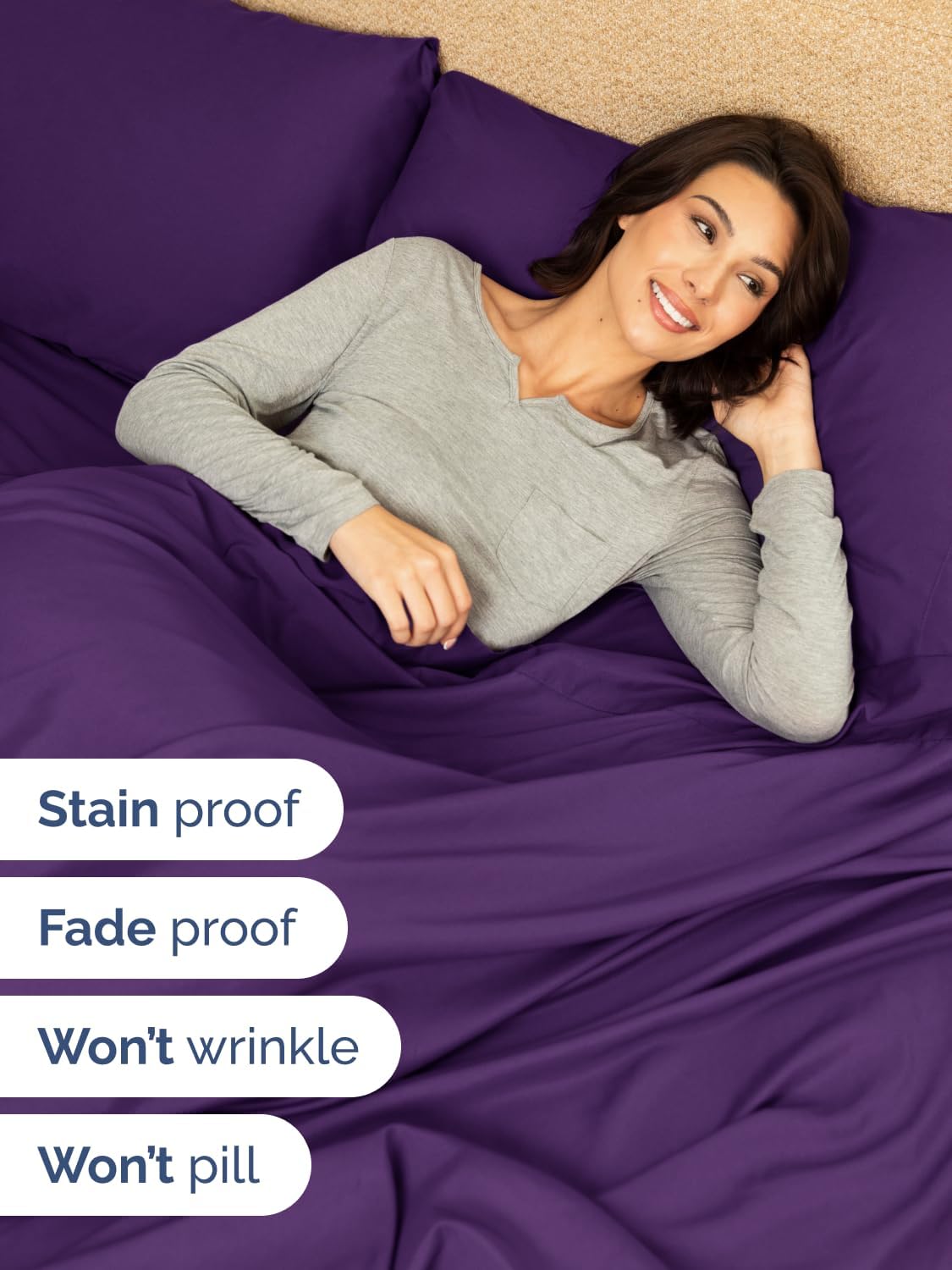 Skiennix Extra Deep Queen Sheet Set - 6 Piece Breathable Cooling Bedding - Soft Wrinkle-Free Purple
