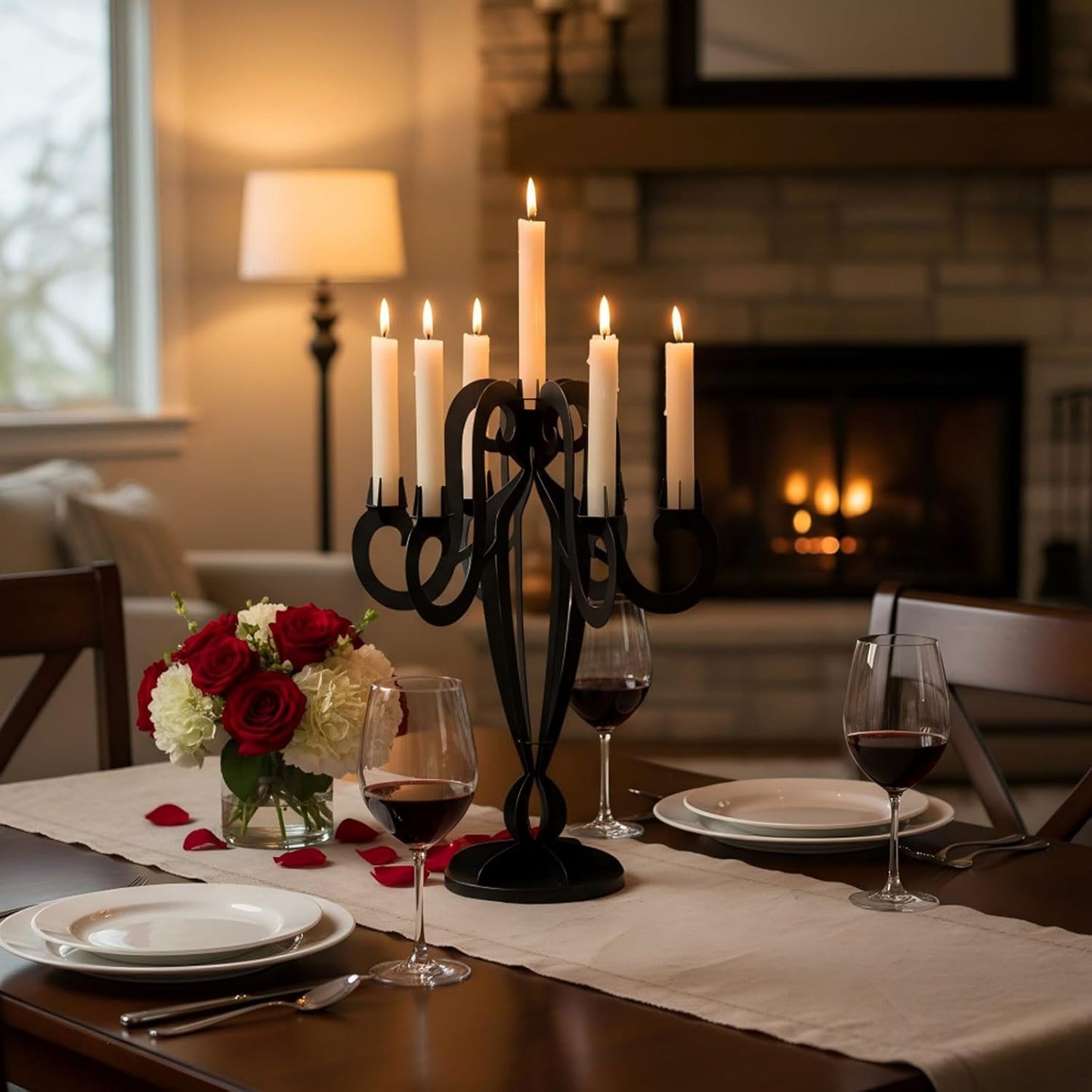 AIM & GGKK Black Metal Candelabra | Elegant 7-Arm Taper Candle Holder for Home Decor & Centerpieces
