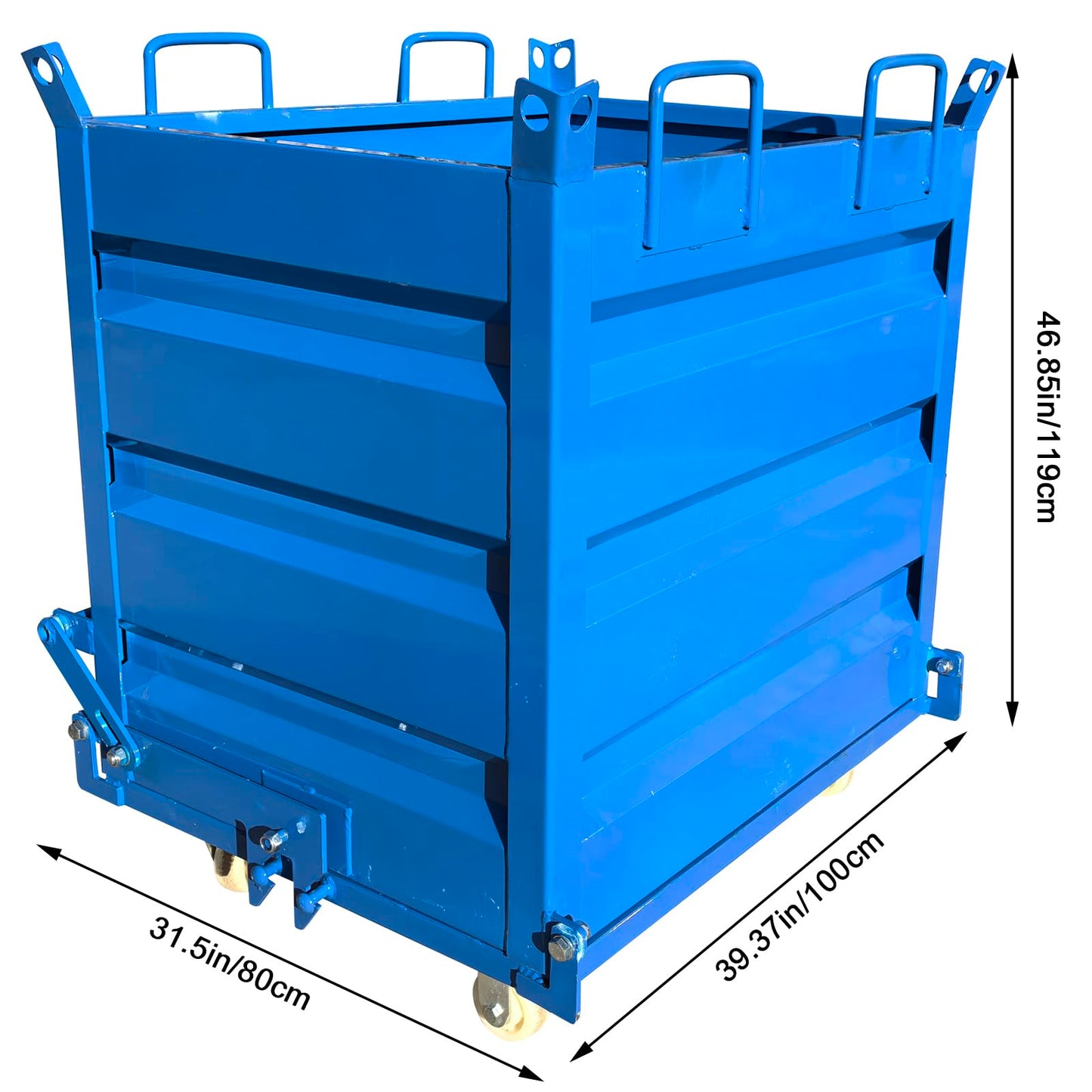 TECHTONGDA Industrial 3300 LB Self Dumping Steel Forklift Hopper with Casters, 1.25 Cubic Yard, 39.37"x31.5"x46.85" Scrap Collection Bin Metal Turnover Box for Warehouse & Factory Material Handling