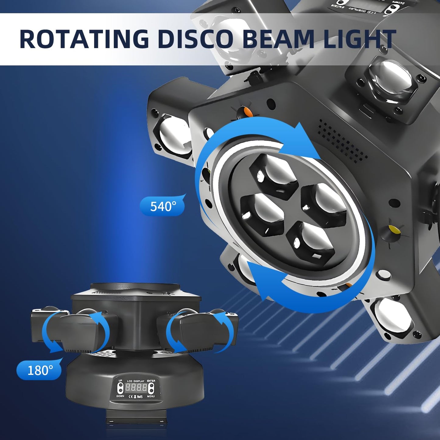 Uponelite Moving Head DJ Lights, 6 Arms Party Fixtures with Light Strip, 150W RGBW 4 in1 LED Stage Lights, DMX512 & Sound Activated Rotating Light, for Parties Disco Club Bar KTV Wedding