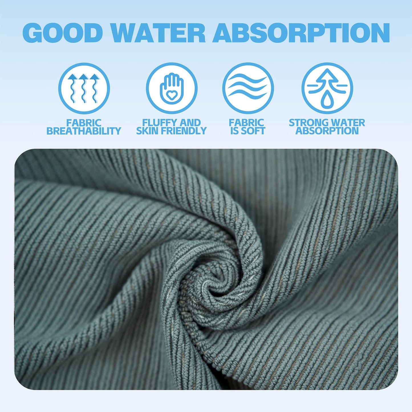 Microfiber Gym Towels with Snap Straps, Yoga Towel for Home and Gym, 16 Inch x 28 Inch, 6 Pack (Grey/Blue, 16" x 28")