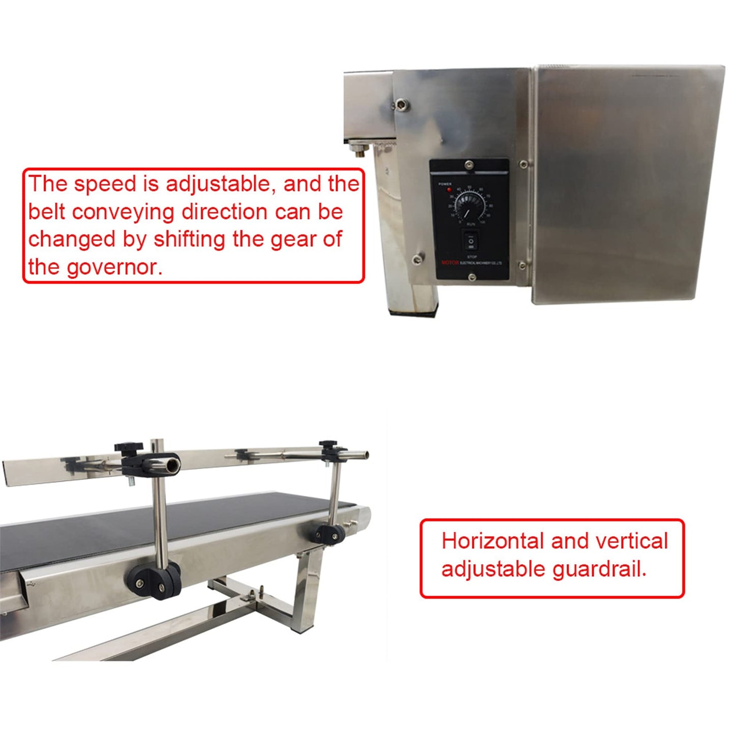 BREVELTION 110V 59inch PVC Conveyor with Double Guardrail Industrial Transport Equipment Adjustable Speed with Single Guardrail 60W