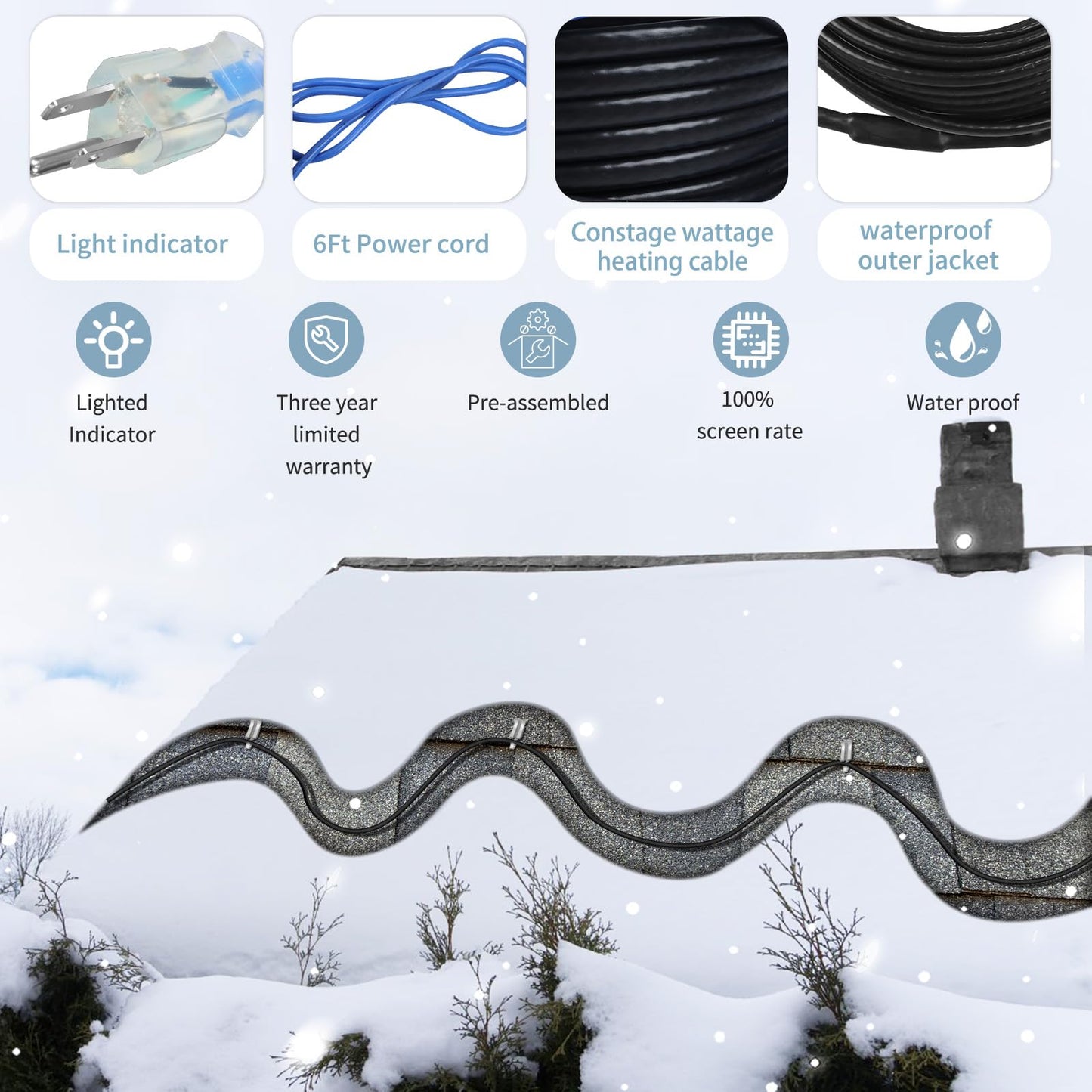 TOPDURE 240ft 5w/ft Roof Heat Tape, Constant Wattage, CSA ETL Certified, Perfect for Ice Dam Control on Roofs and Gutters, 120V