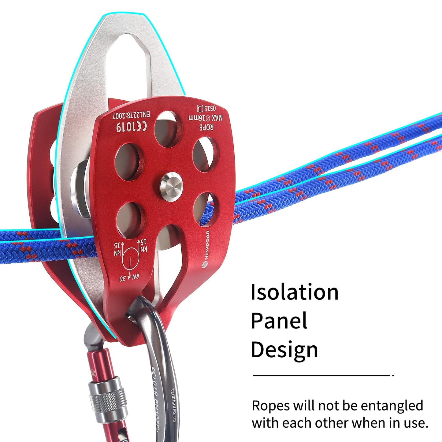 NewDoar 30 KN CE Certified Large Rescue Pulley Double Sheave with Swing Plate for Outdoor Mountaineering Rock Climbing Rescue(Red 2pcs)