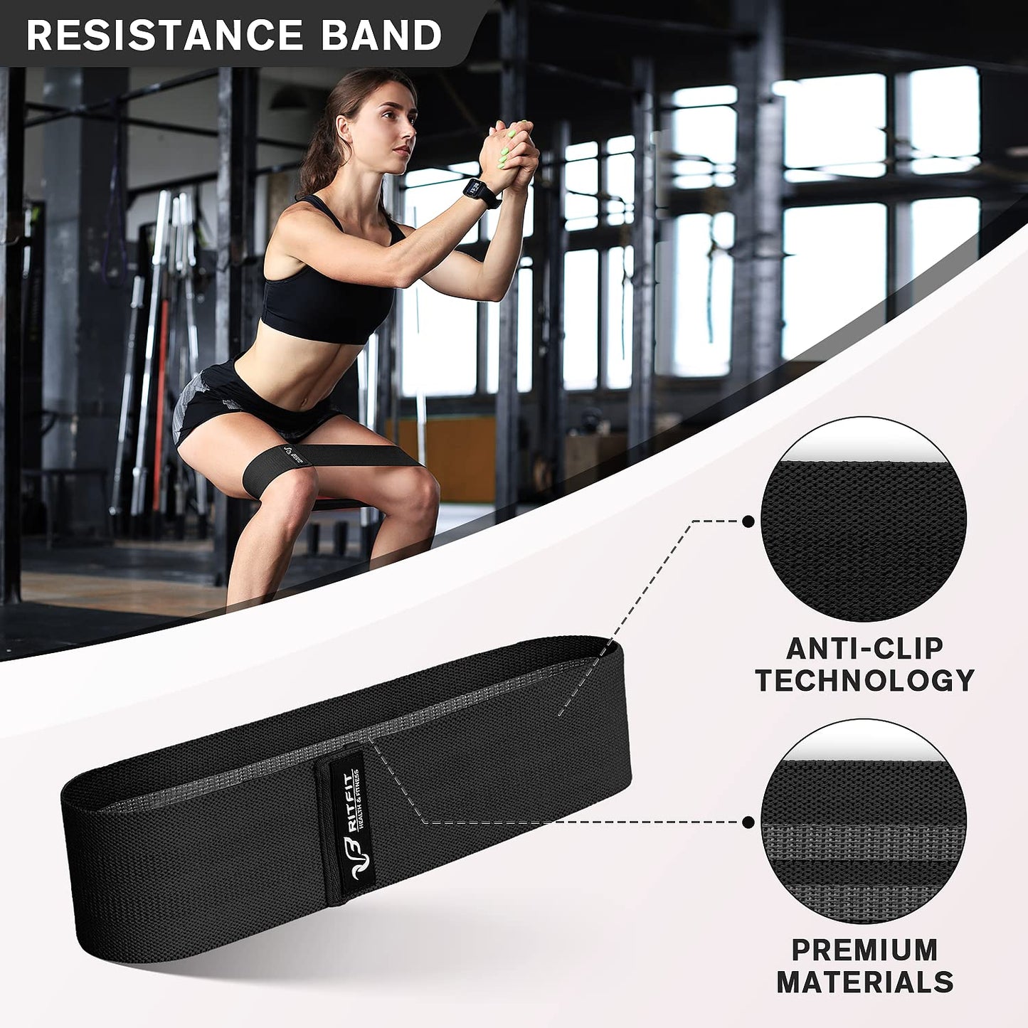 RitFit 7 Pcs Barbell Squat Pad Set, with Resistance Band, 2 Safety Straps, 2 Gym Ankle Straps & Carry Bag, Upgraded Neck & Shoulder Protective Pad Support for Squats, Lunges & Hip Thrust (Pink/Black)