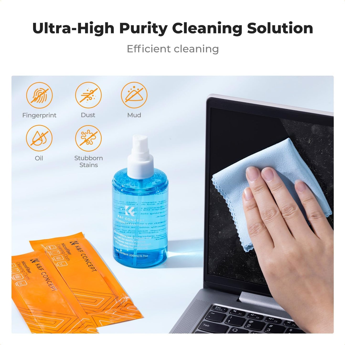 K&F CONCEPT 2 (200ml) Screen Cleaner Spray, with Microfiber Cleaning Cloth, Touchscreen Cleaning Kit for LCD LED DVD