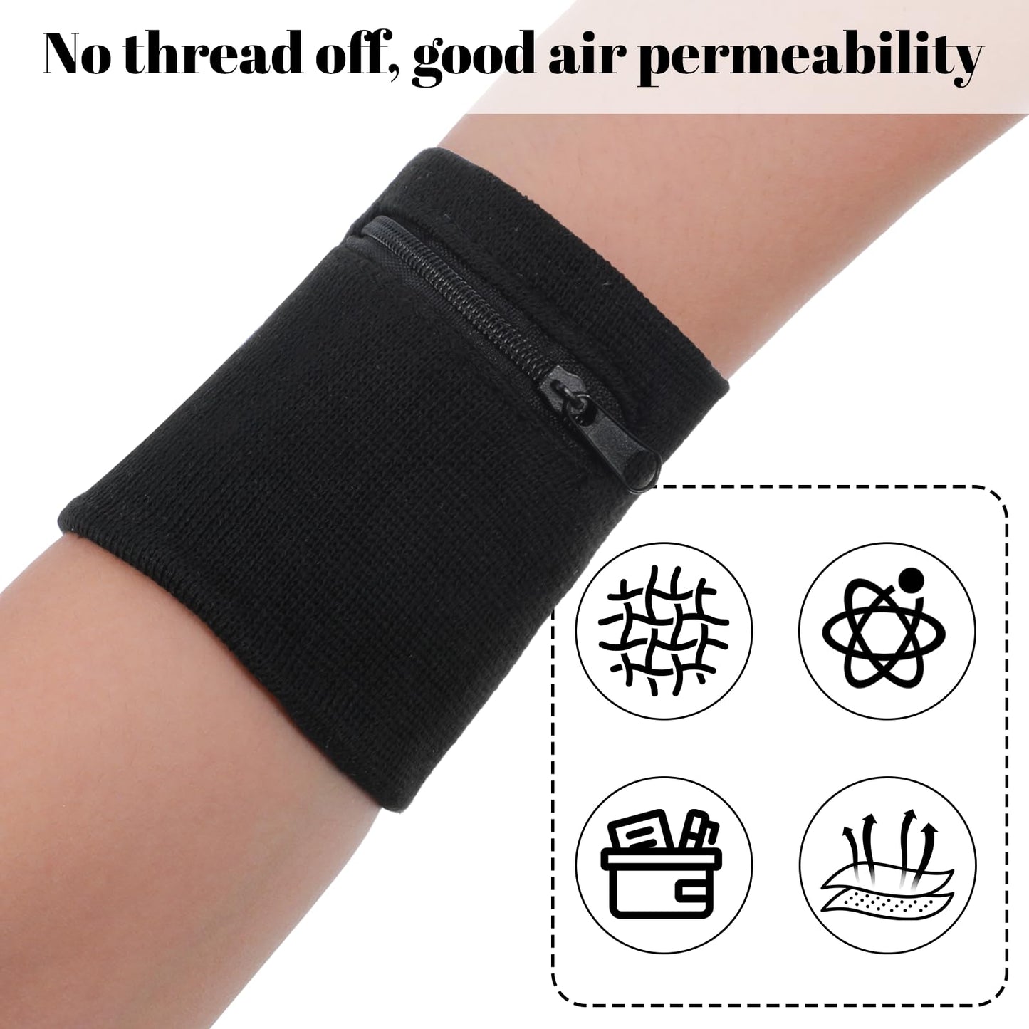 DOPENSPI 4PCS Wrist Wallet, Wrist Sweatband with Zipper Breathable Wristbands Ankle Wallet Coin Keys Storage Pouch Pocket for Gym Running Hiking Jogging Sports
