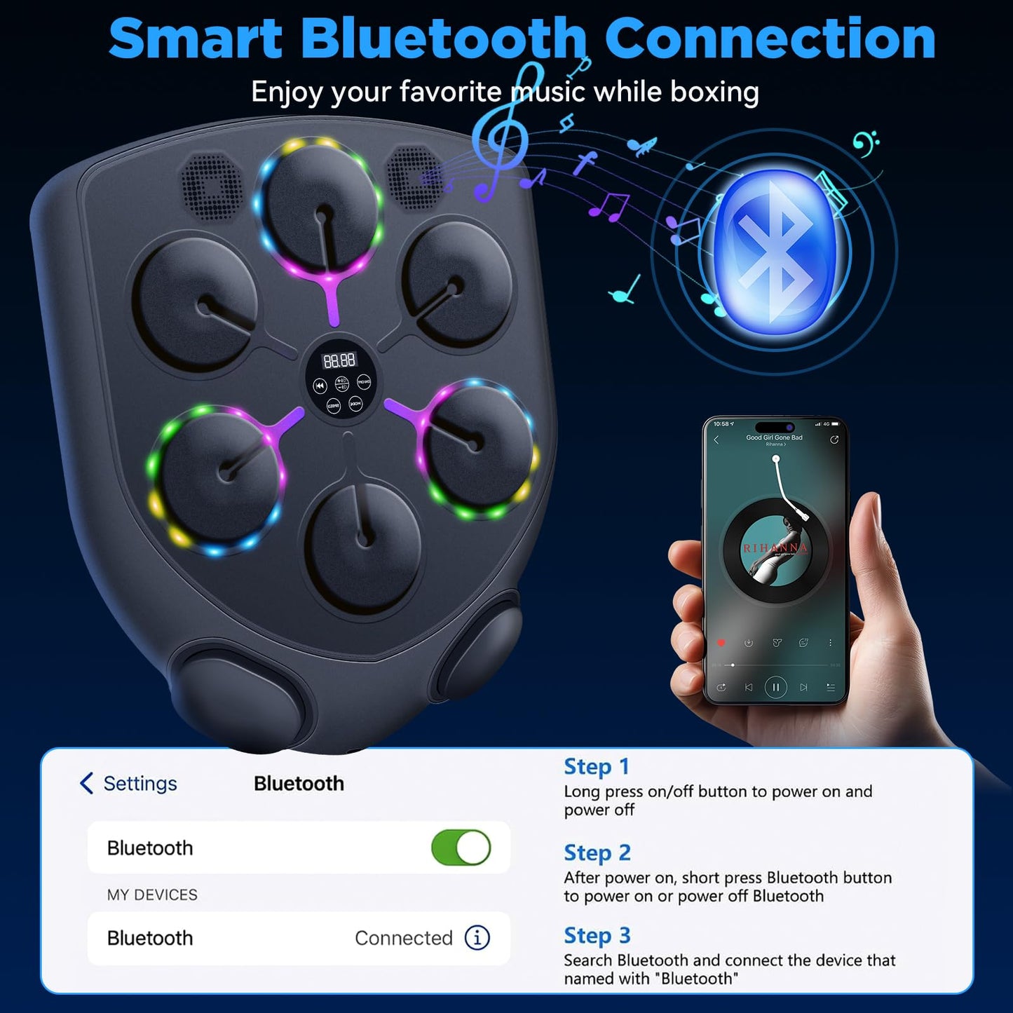 JUOIFIP 2025 Upgraded Version Music Boxing Machine,Smart Boxing Machine for Adults with Gloves,9 Modes & 9 Speeds Wall Mounted Music Punching Machine for Home Gym Office Workout