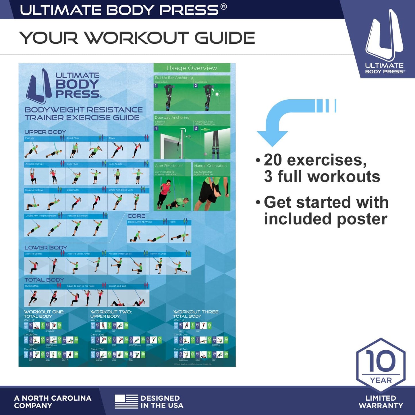 Ultimate Body Press Body Weight Resistance Trainer – Complete Functional Training System with Door Anchor & Quick S-Hooks – Professional Strength Straps for Full Body Workouts