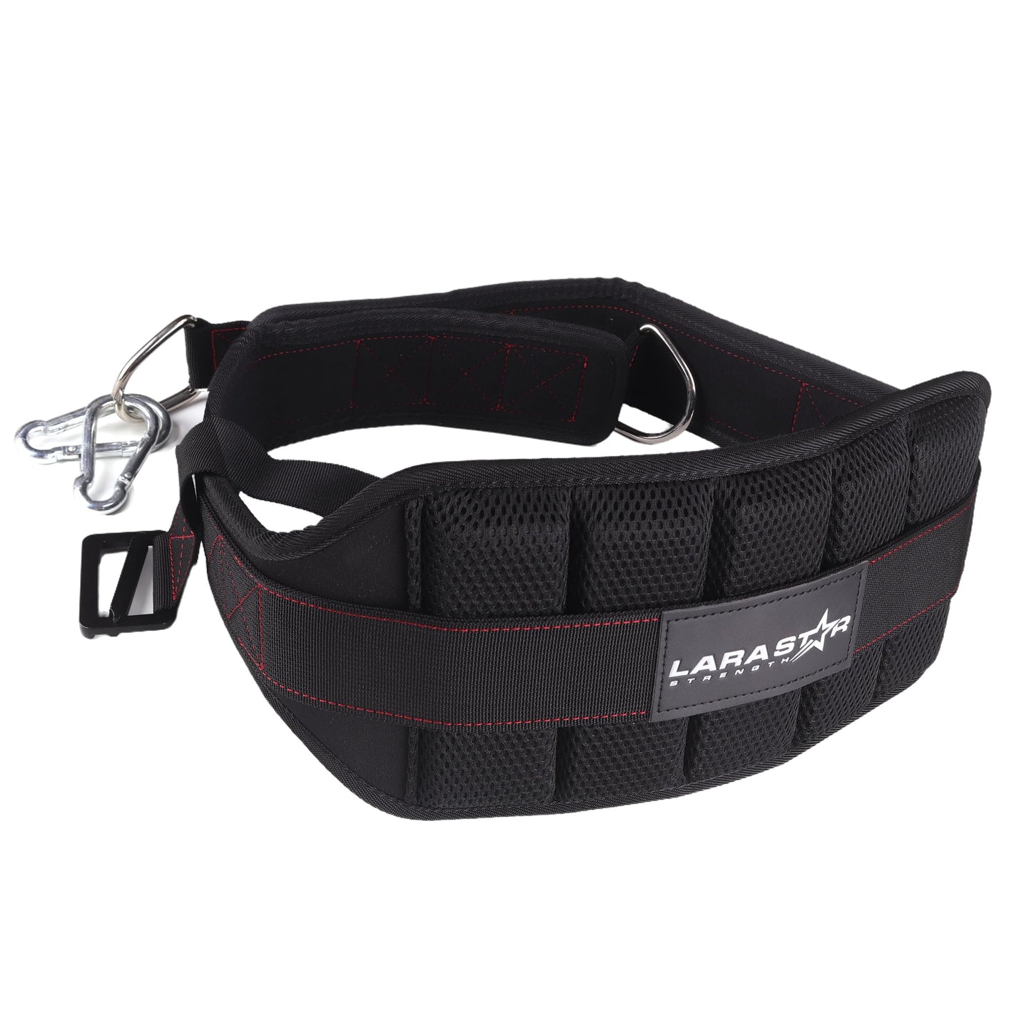 Belt for Belt Squat Dip Belt Weighted Pull Up, Heavy Duty with Structured Back Support and Squat Machine Compatible (Black&Red)