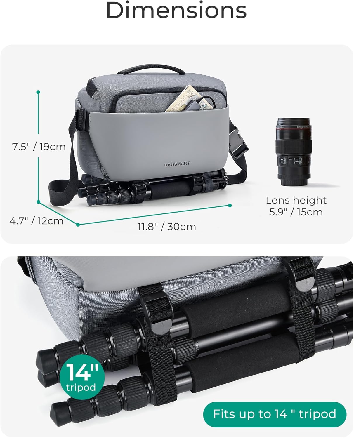 BAGSMART Camera Sling Bag, Small Camera Bags for Photographers with Tripod Holder, Waterproof DSLR/SLR/Mirrorless