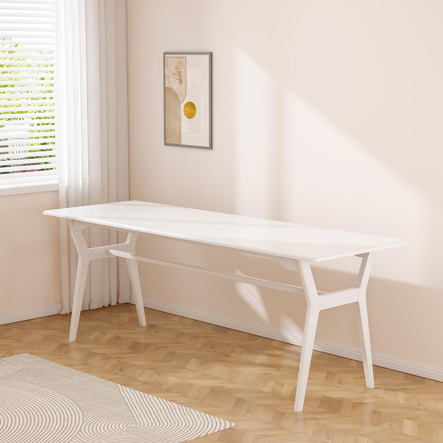 OSCHF Solid Wood Study Desk - 71" Double Long Computer Table for Home Office, 2-Person PC Workstation, White