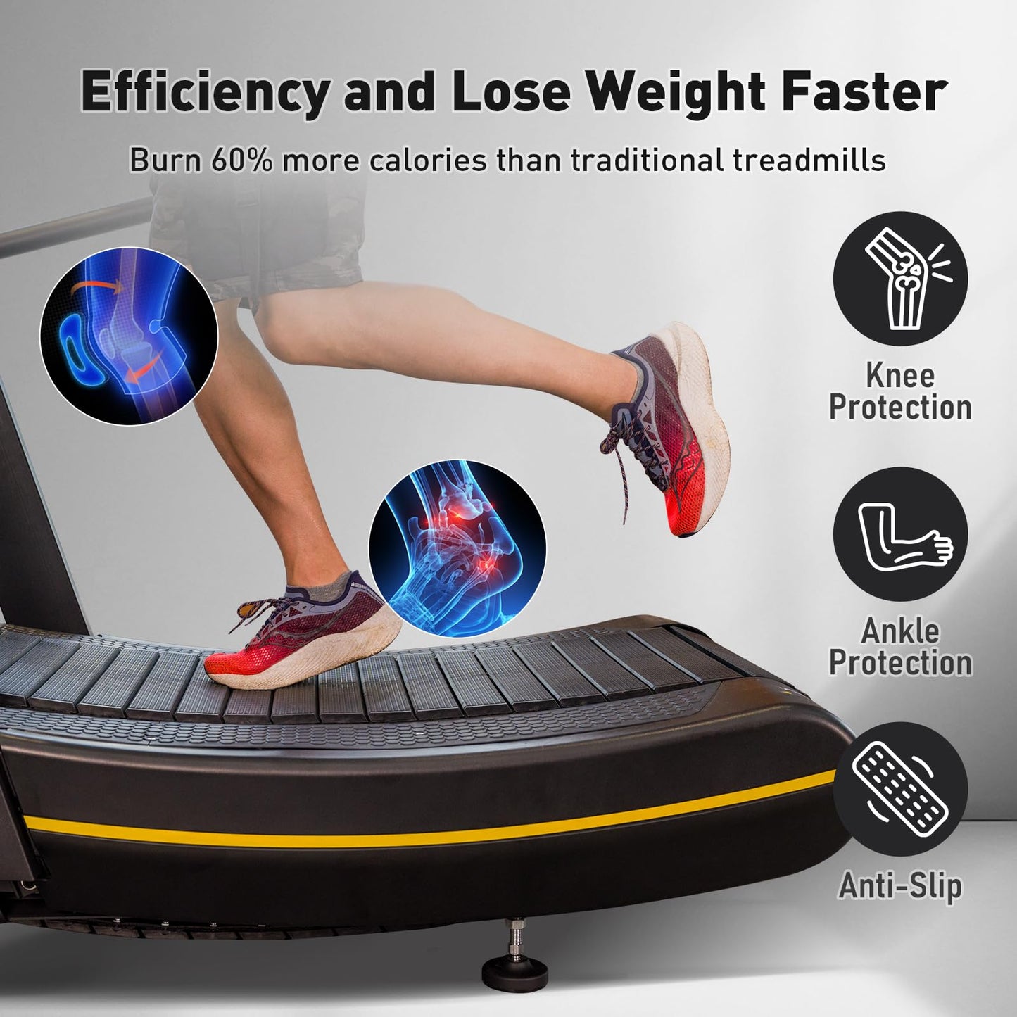 Curved Manual Treadmill - 8-Level Resistance Adjustment & LCD Display, Non-Electric Fitness Equipment for Home/Gym, Cardio & Anaerobic Training