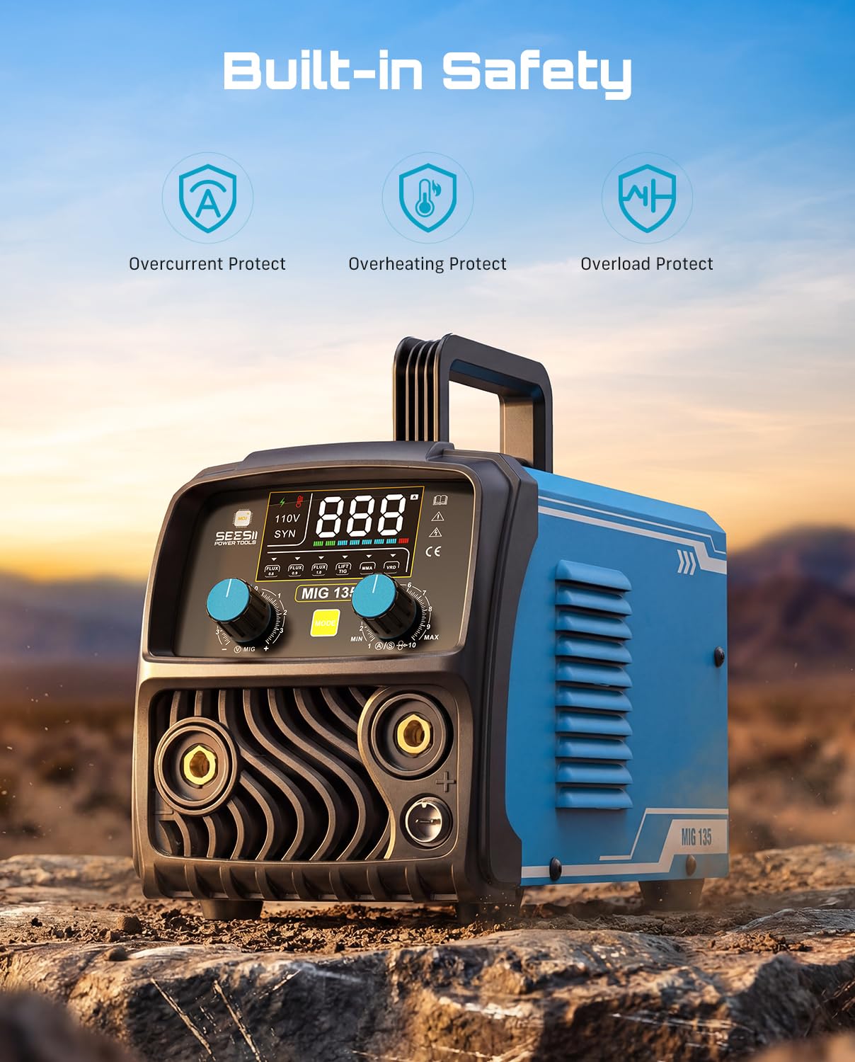 SEESII 135A MIG Welder 110V - 3-in-1 Gasless Flux Core/Lift TIG/Stick Welding Machine, 7.7lbs Portable IGBT Inverter, Large Digital Display Multi Process Welder