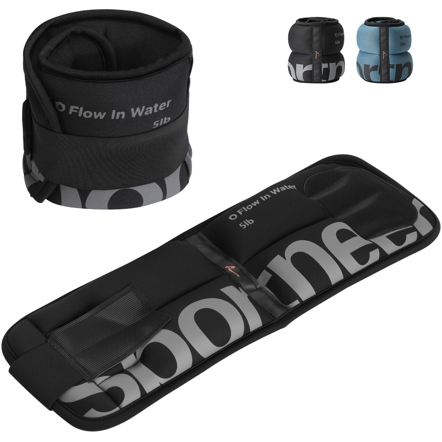 Sportneer Ankle Weights for Men Women Strength Training, 4/10 lbs Pair Leg Weights Set Comfortable and Soft Perfect for Dancing Running Walking Fitness Workout, 5lbs x 2, Black