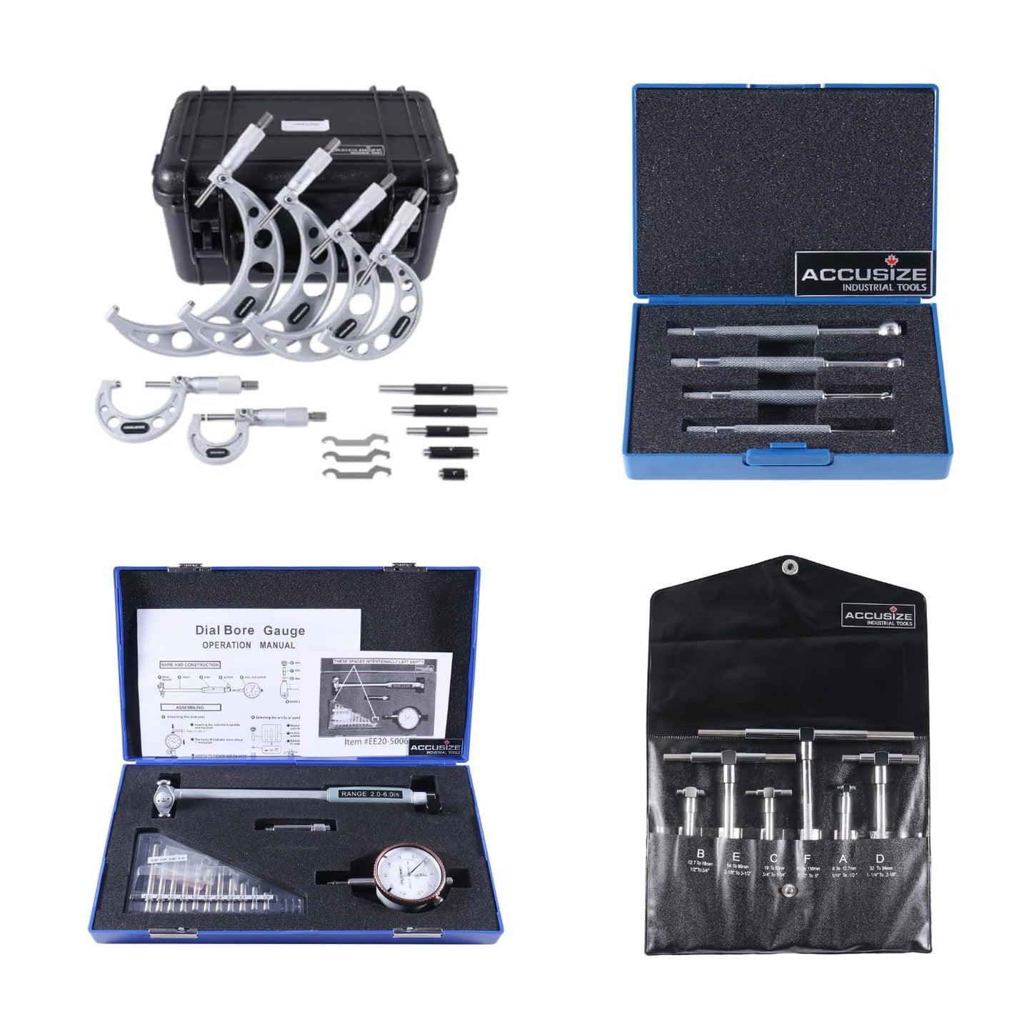 Accusize Industrial Tools Toolmaker Inspection Set, Telescope Gauges, 0-6'' Micrometers and 2-6'' by .0005'' Dial Bore Gauge, Egee-5006