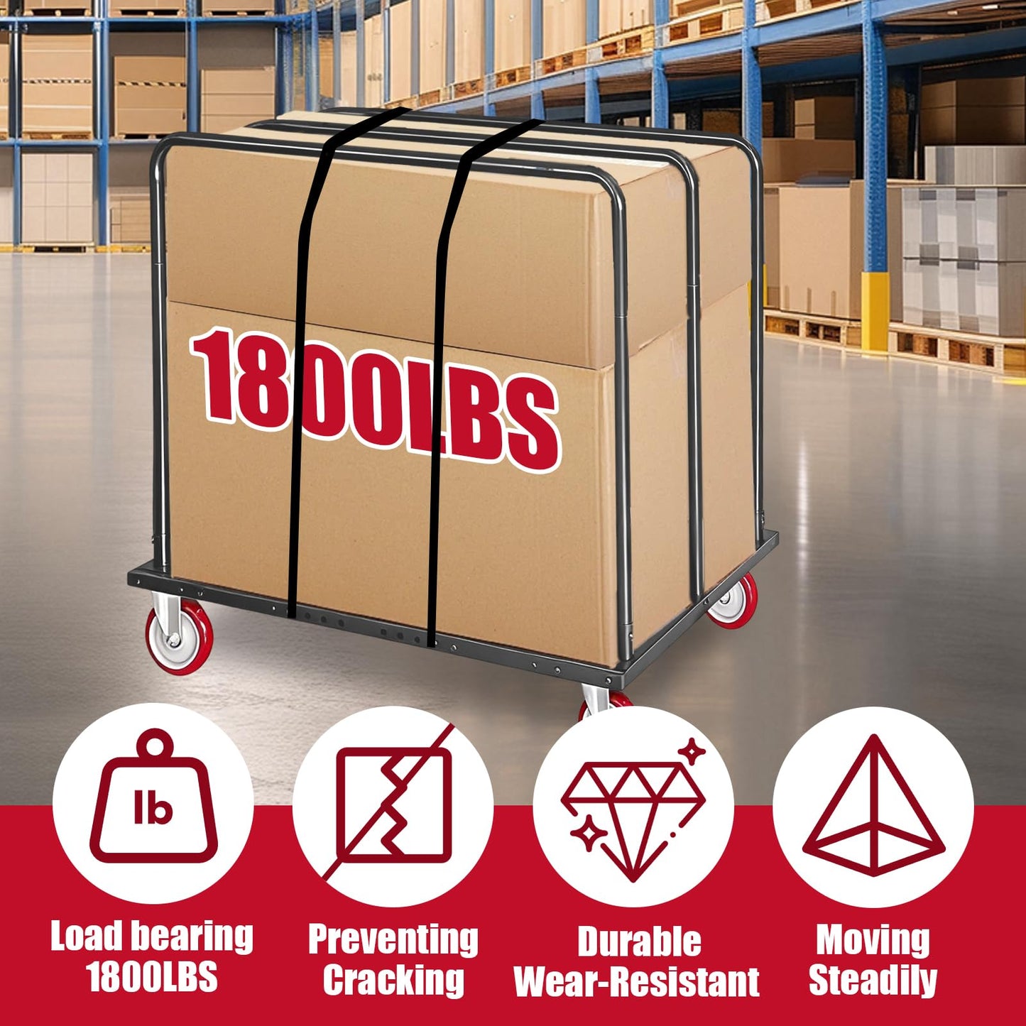 A AIKOOL Folding Table Cart, 1800 LBS Heavy Duty Drywall Dolly with 5" PU Swivel Locking Wheels, 46"x29"x39" Multi-Purpose Cart for 60" Round Tables, Sheetrock, Lumber, Hotel, Party, Warehouse, Garage