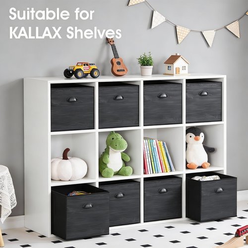 homyfort Fabric Cube Storage Organizer Bins, 12x12 Inch Black Wood Grain PRINTING Storage Cubes, Closet Cloth Baskets Box For Shelves, Set of 6