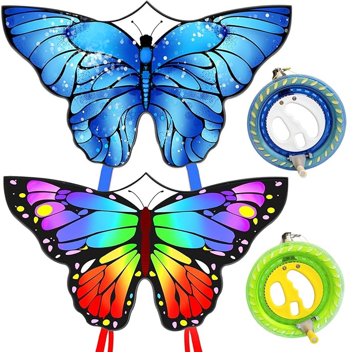 Butterfly Kites for Kids and Adults, Easy to Fly Large Single Line Kite for Boys and Girls - 55" x 28" Beach Kite for Beginners, 300ft String Handle Included