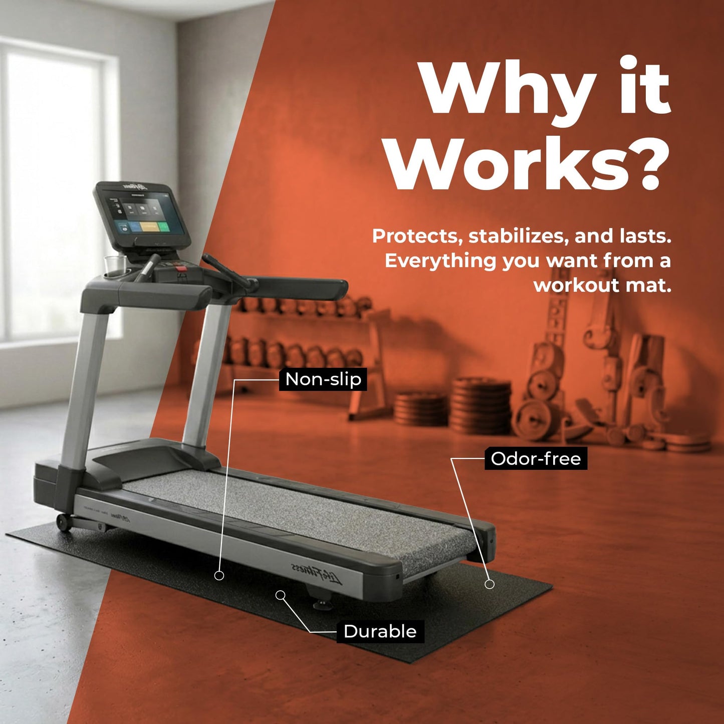 SuperMats Heavy Duty Equipment Mat 11GS Made in U.S.A. for Large Treadmills Ellipticals Rowers Rowing Machines Recumbent Bikes and Exercise Equipment (3-Feet x 6.5-Feet) (36 in x 78 in) (91.44 cm x 198.12 cm) , Black