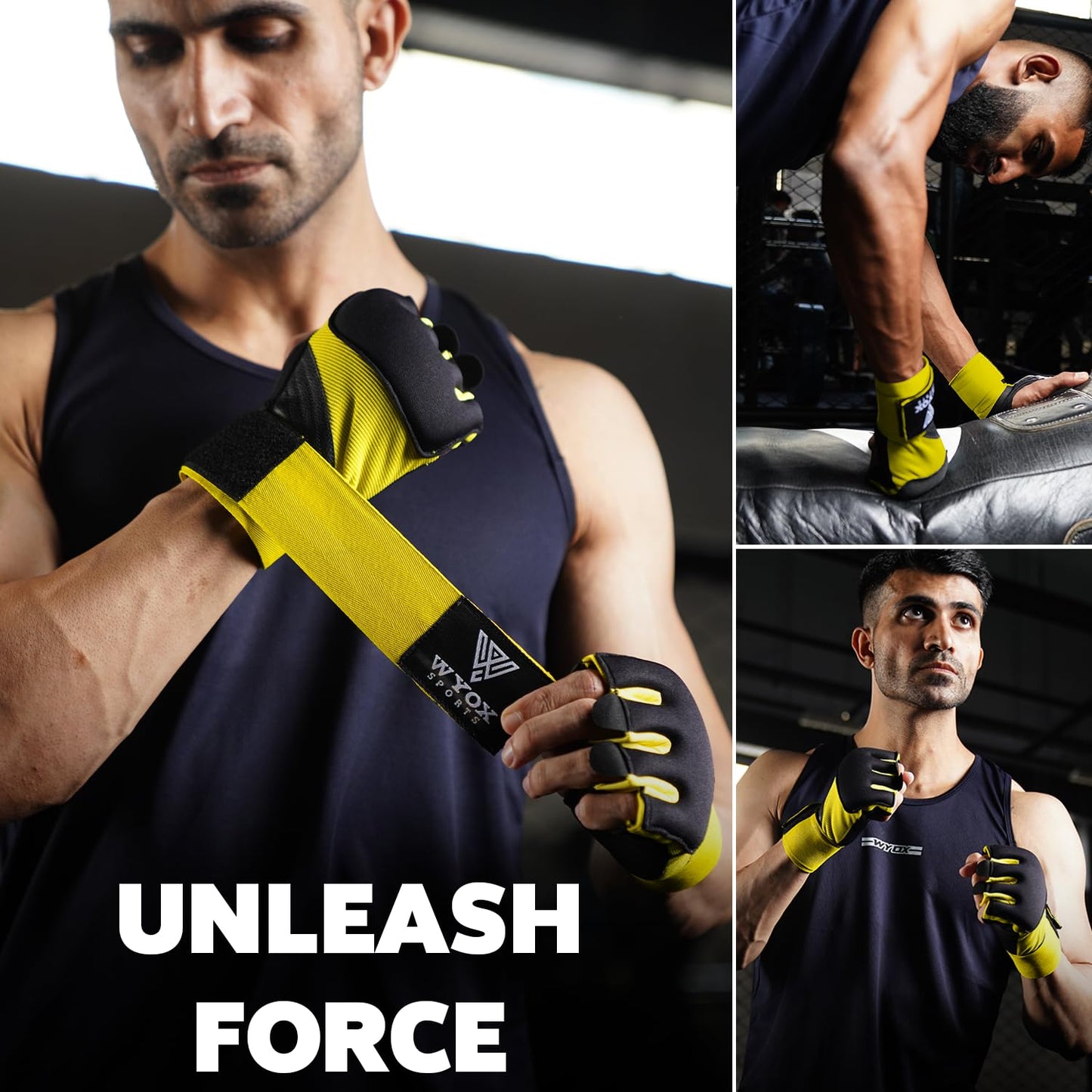 WYOX Gel Boxing Hand Wraps Inner Gloves for Men & Women, 80cm Quick Wrist Straps, Padded Knuckle Protection for Muay Thai Kickboxing, Hand Wraps for Boxing & Martial Arts (Glow Yellow, XS)