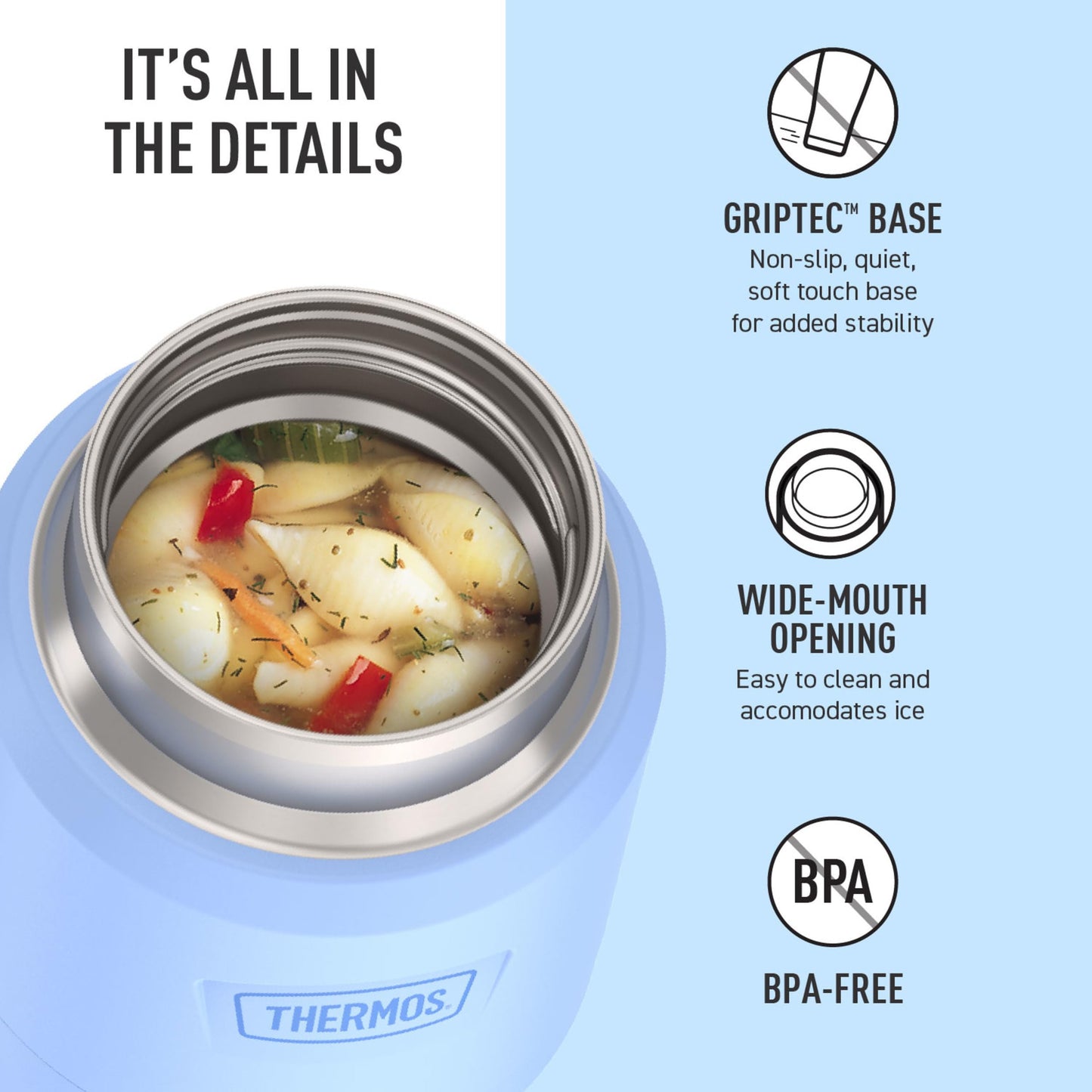 THERMOS ICON Stainless Steel Food Jar with Spoon, 12 Ounce, Light Blue