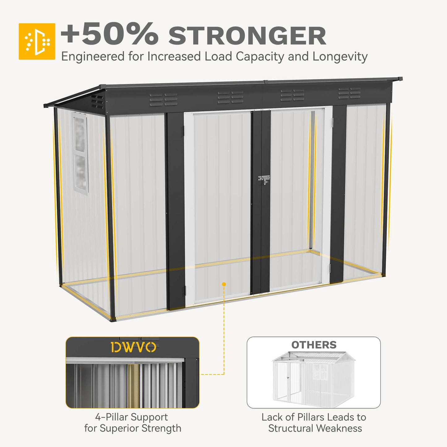 DWVO 9x4ft Large Tool Storage Shed with Window, Lockable Doors, and Sloped Roof, Oversized Steel Outdoor Storage Shed for Garden, Patio, Garage, Backyard, Lawn - Dark Gray