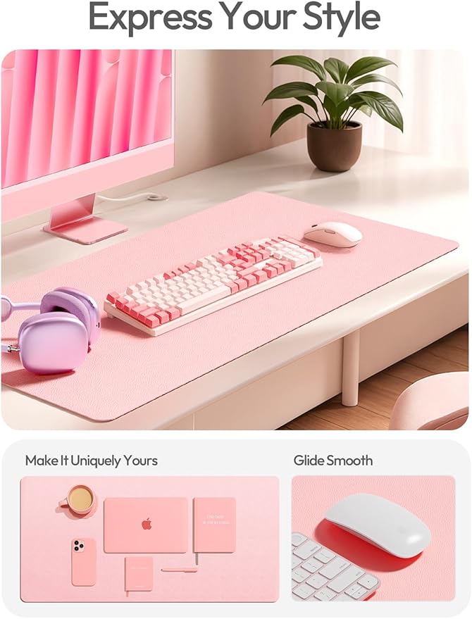 YSAGi Leather Desk Protector, Office Mat, Large Mouse Mat, Non-Slip PU Leather Blotter, Laptop Desk Pad, Waterproof Writing Pad for Office and Home (Light Pink, 31.5" x 15.8")