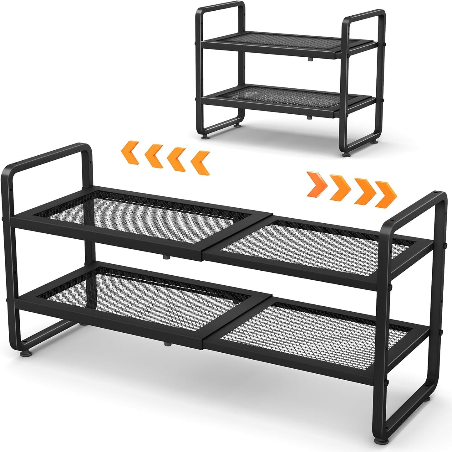SNTD Shoe Rack - Expandable Shoe Organizer with Adjustable Metal Shelves | Stackable 2-Tier Design in Black