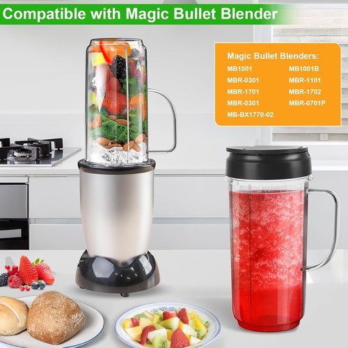Magic Bullet Blender Cups - 22oz Tall Replacement Cups with Flip Top Lid | 2 Pack, Compatible with MB1001