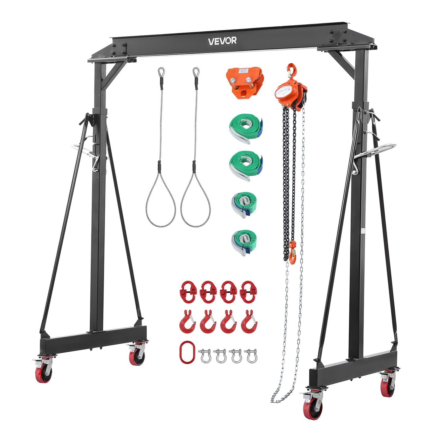 VEVOR Adjustable Gantry Crane, 4400 lbs Capacity, Portable Shop Lift Hoist with 99.6-146.9 in Height Adjustable, Manual Trolley, Hoist, Sling, Shackles, Hooks, for Garage Factory Warehouse Auto Repair