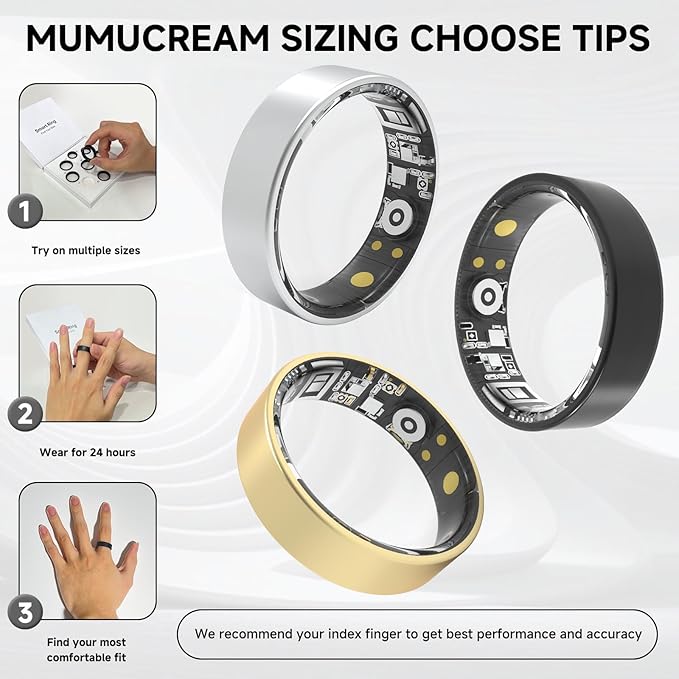 MUMU Smart Ring Sizing Kit for Women Men,Fitness Tracker Ring Sizer for Sport Monitoring,Choose Sizes 6 to 14,No Subscription Fee,IP68 Waterproof Smart Ring Size Kit(Only Ring Sizer Measuring Tool 2)