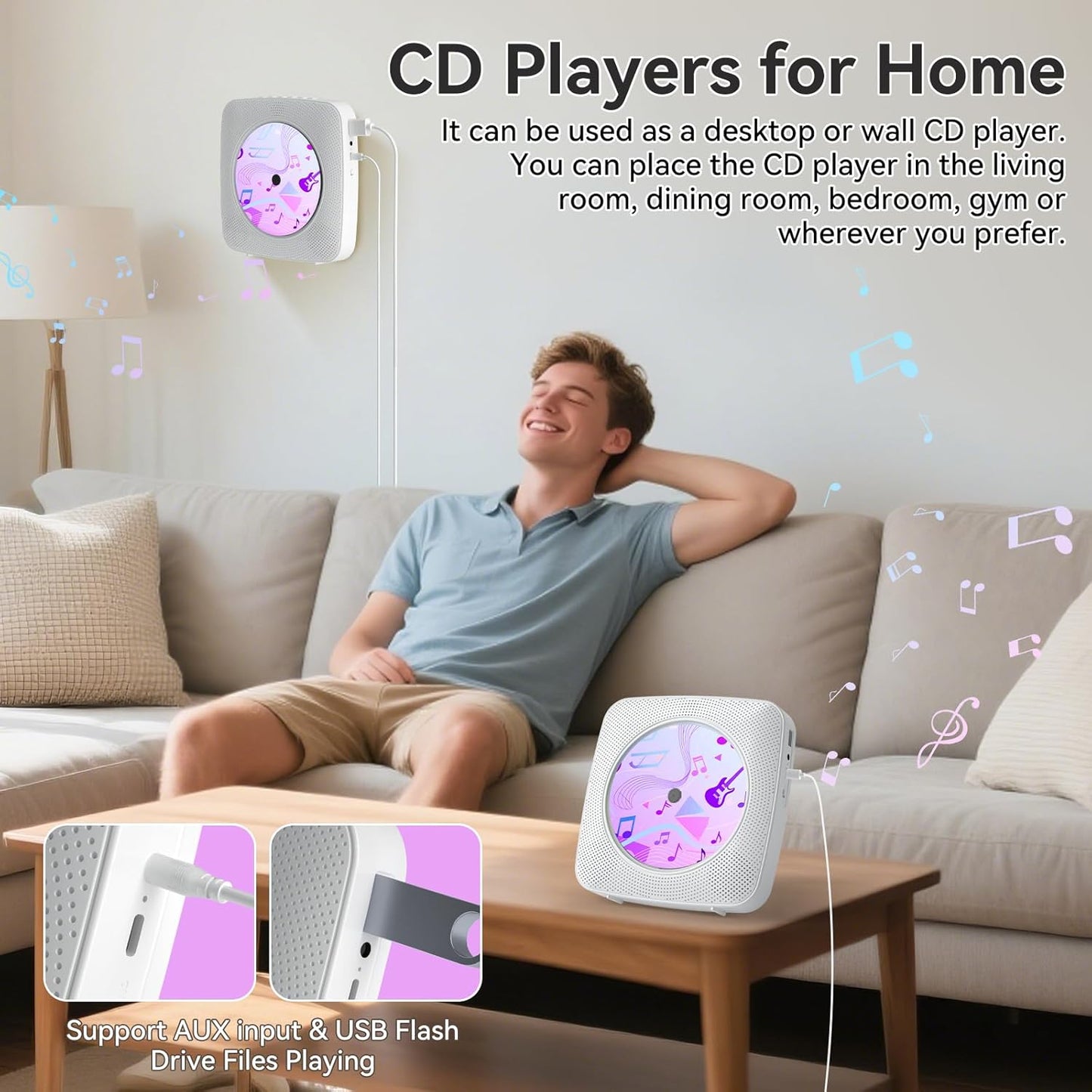Kegaudio CD Player with Speakers CD Players for Home: Desktop Wall CD Player Bluetooth Portable with Dust Cover LCD