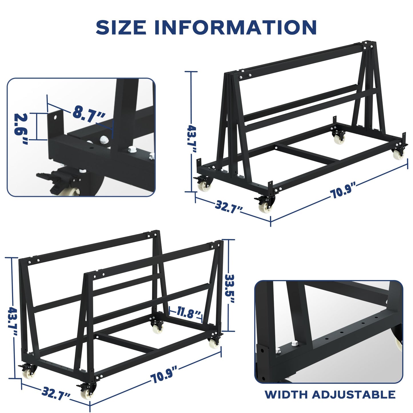 APARECIUM Heavy Duty Panel Truck Cart 3000 lbs Load Capacity, Adjustable Panel Sheet Cart, Substrate Panel Rack for Sheet Materials, Plywood Sheetrock Glass and Windows