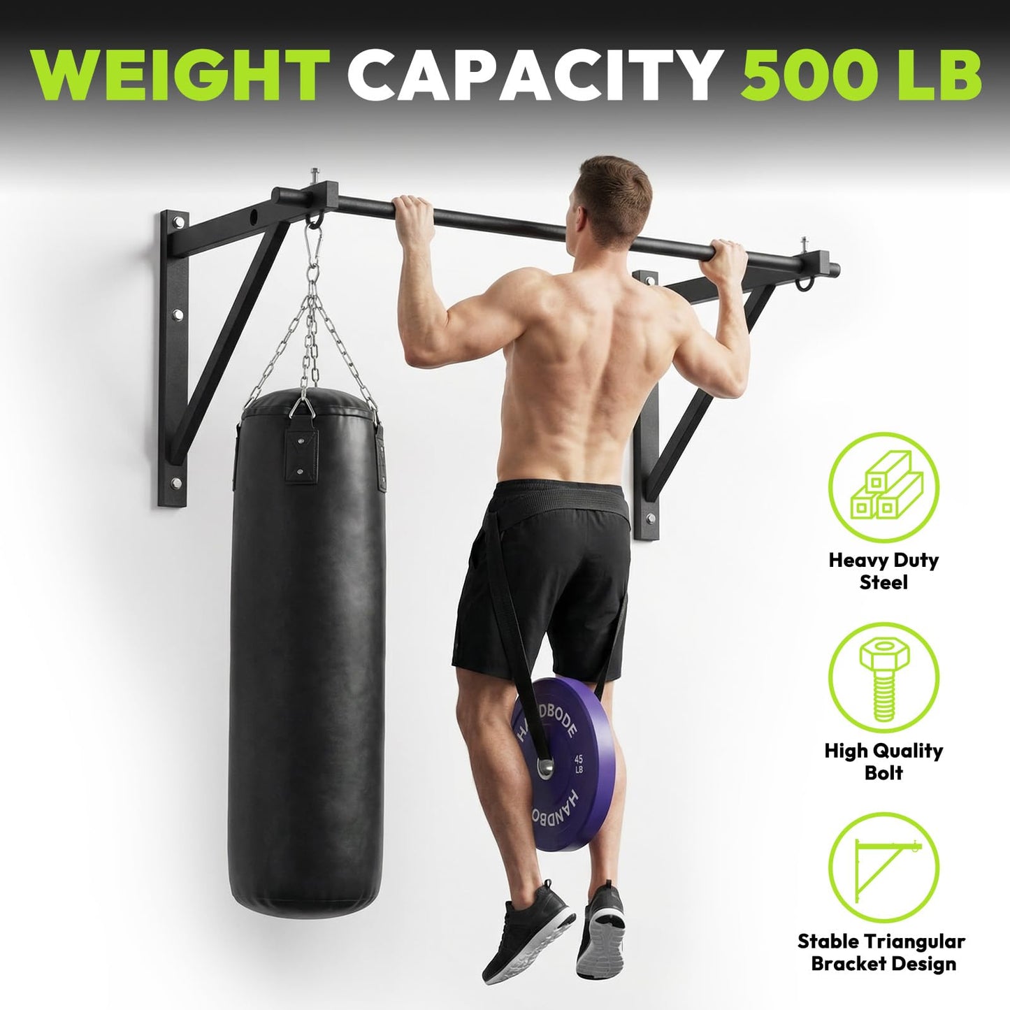 HANDBODE Pull Up Bar for Doorway and Wall Mount - Chin Up Bars for Home Gym, 52‘’ in Upper Body Workout Equipment with 500 lbs Capacity, Portable Thickened Steel Construction, Joist Mounted