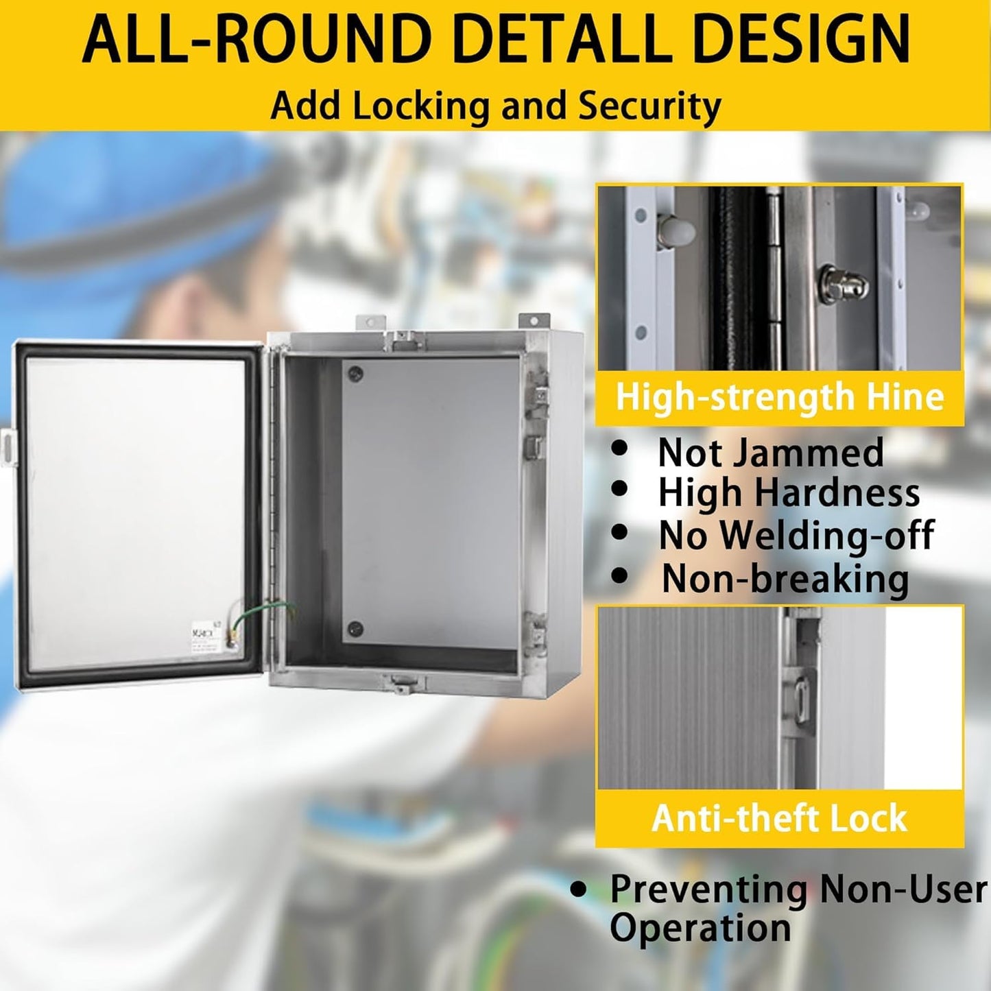 MJ-Box NEMA Steel Electrical Enclosure Box 22x22x8 304 Stainless Steel Explosion Proof Electrical Box IP66 Waterproof & Dustproof Outdoor/Indoor NEMA 4X Stainless Steel Enclosure