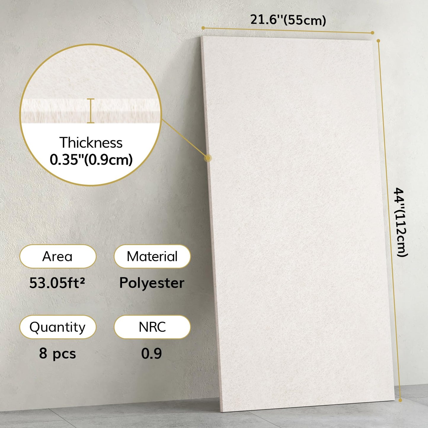 TONOR Large Acoustic Panels Self-Adhesive, 8PCS 44.1" x 21.7" Sound Absorbing Panel, Acoustic Wall Panels for Interior Wall Decor and Recording Studio Acoustical Treatments, Living Room, Oatmeal