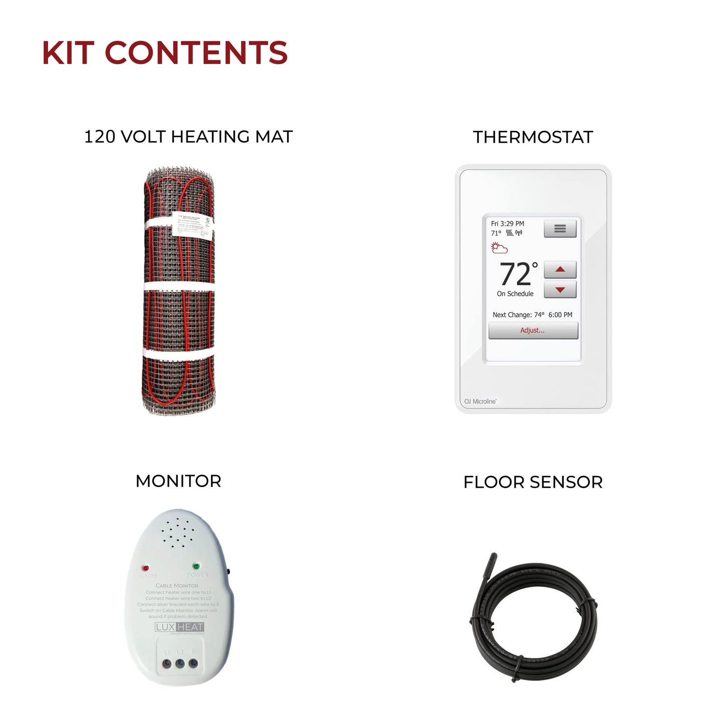 LuxHeat 80sqft Floor Heating Mat Kit - 120v Under Laminate & Tile Floor Heat Mat - Electric Radiant Heated Flooring System - Includes UWG4 WiFi Programmable Thermostat w/GFCI, Alarm & Sensor