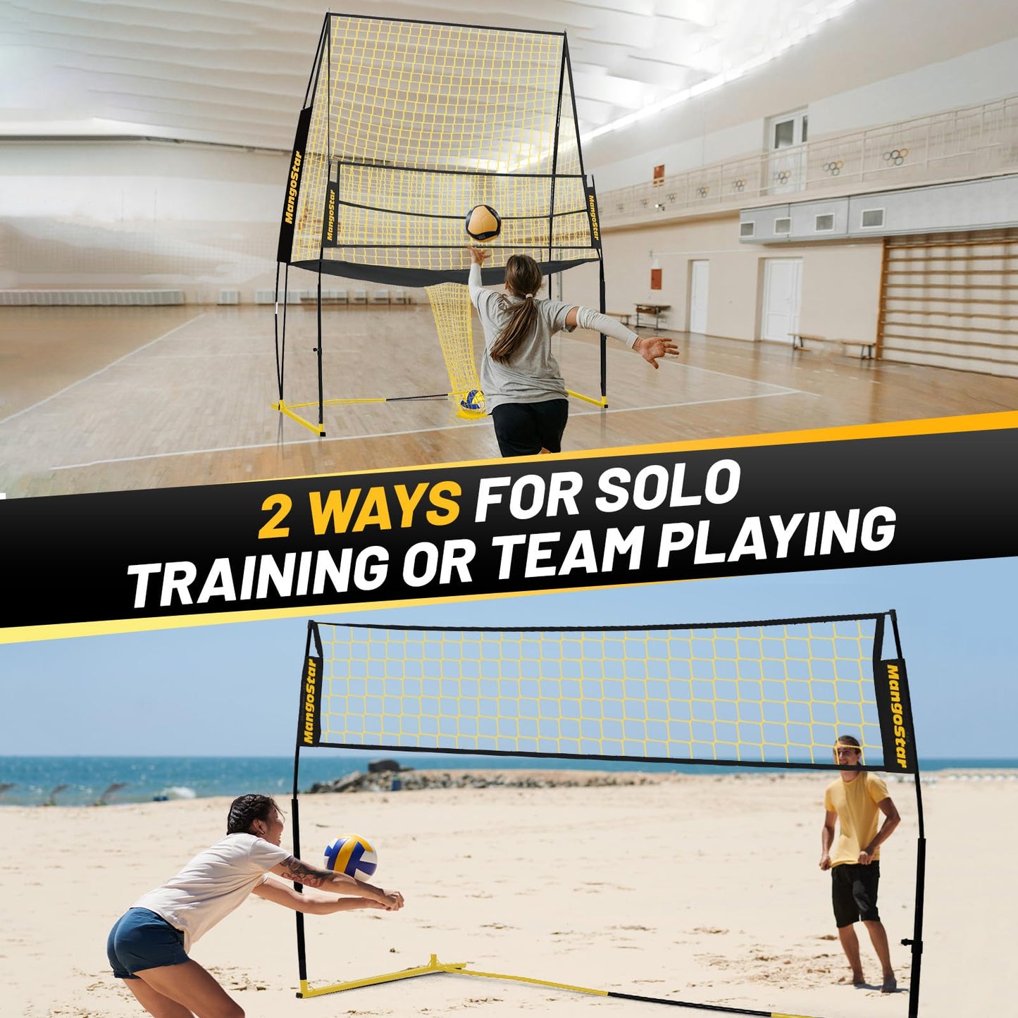 MangoStar Volleyball Training Equipment, Volleyball Net System with Freely Height-Adjustable for Backyard, Volleyball Practice Net for Serving Setting Spiking, Easy Set Up for Indoor and Outdoor Use