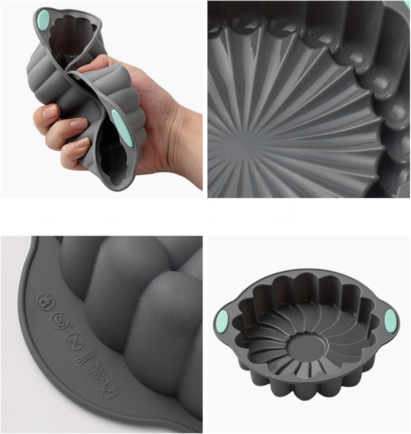 Skiennix 4 Pack Silicone Fluted Pans - Non-Stick Baking Molds for Cakes, Bread & Jello