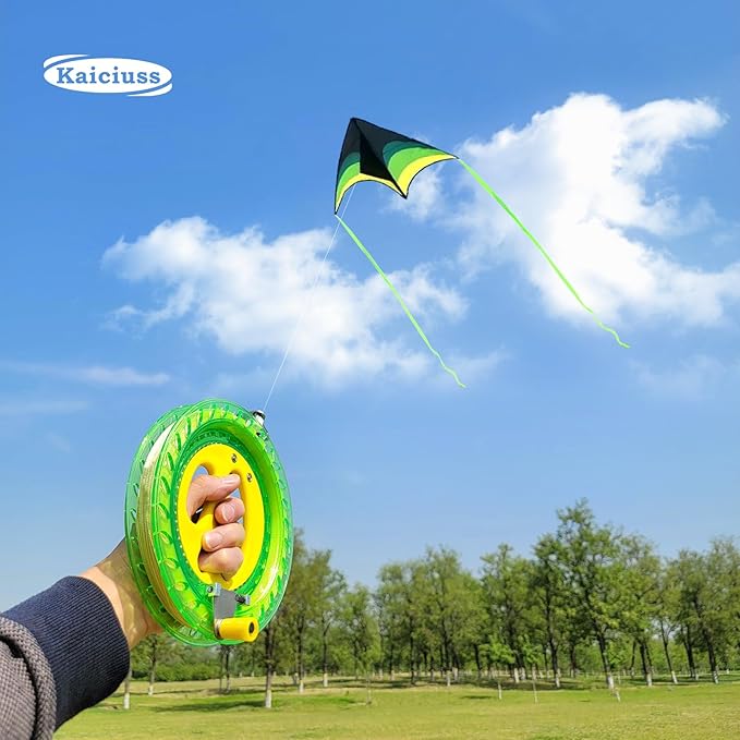 Large Delta Kite Easy to Fly with Kite Reel Set, Beach Kite & Kite Spool for Kids & Adults, Single Line Triangle Kite with 7.1 Inch Kite Wheel Kit