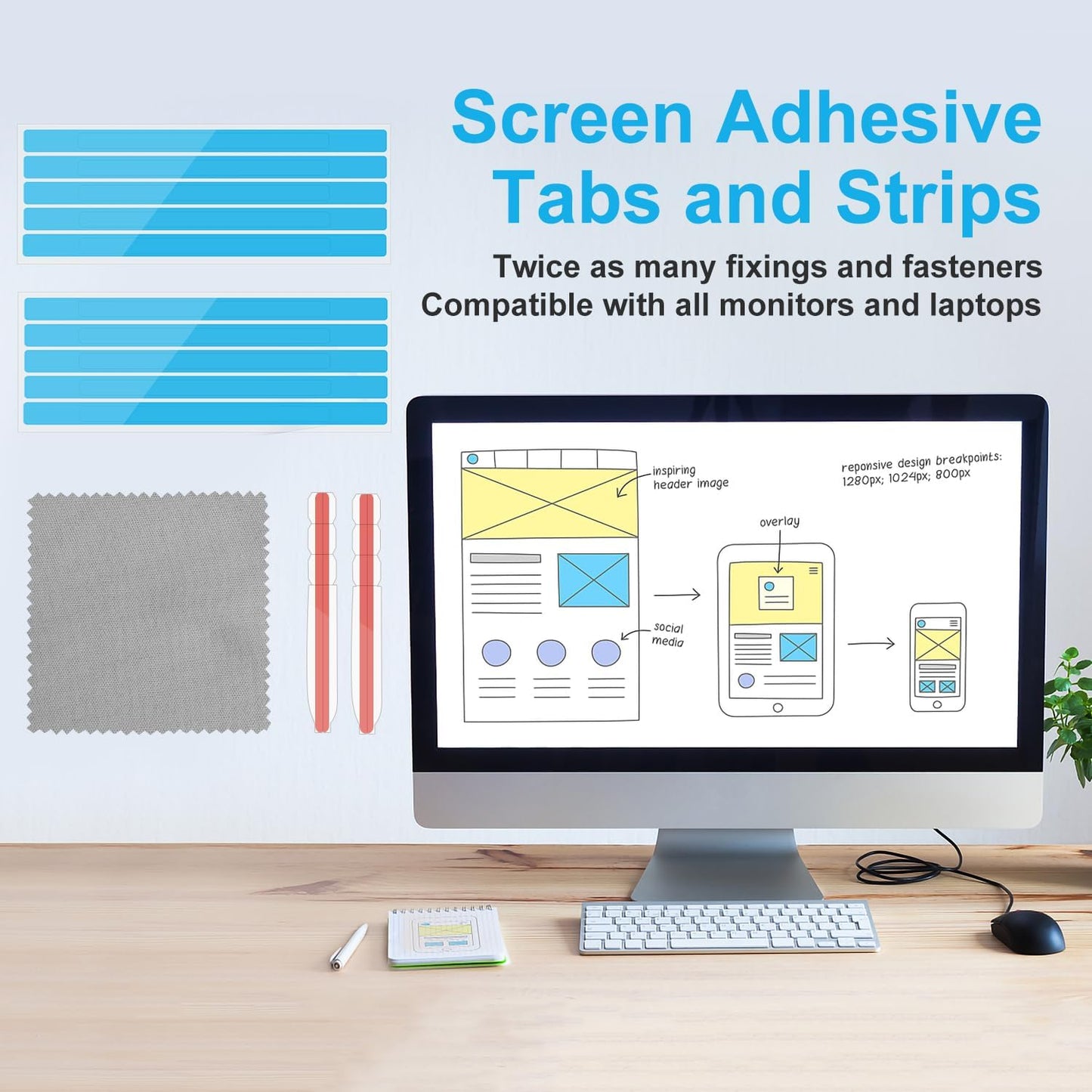 SAVITA 12pcs 2pcs Privacy Screen Adhesive Strips and Plastic Slide Mount Tabs for Computer Monitors with Microfiber