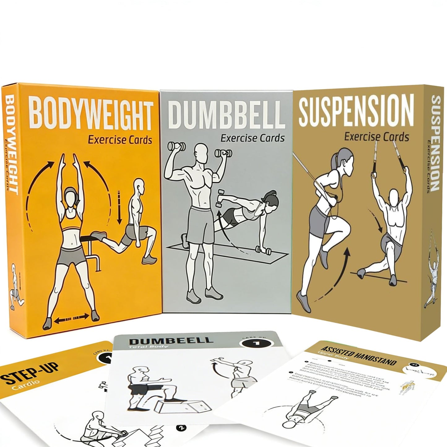 ELAORY Bodyweight & Dumbbell & Suspension1 Workout Cards - 150 Large 5"x3.5" Exercise Cards with 36 Strength Moves, Home & Gym Fitness Cards for Men & Women, Beginner Fitness Guide