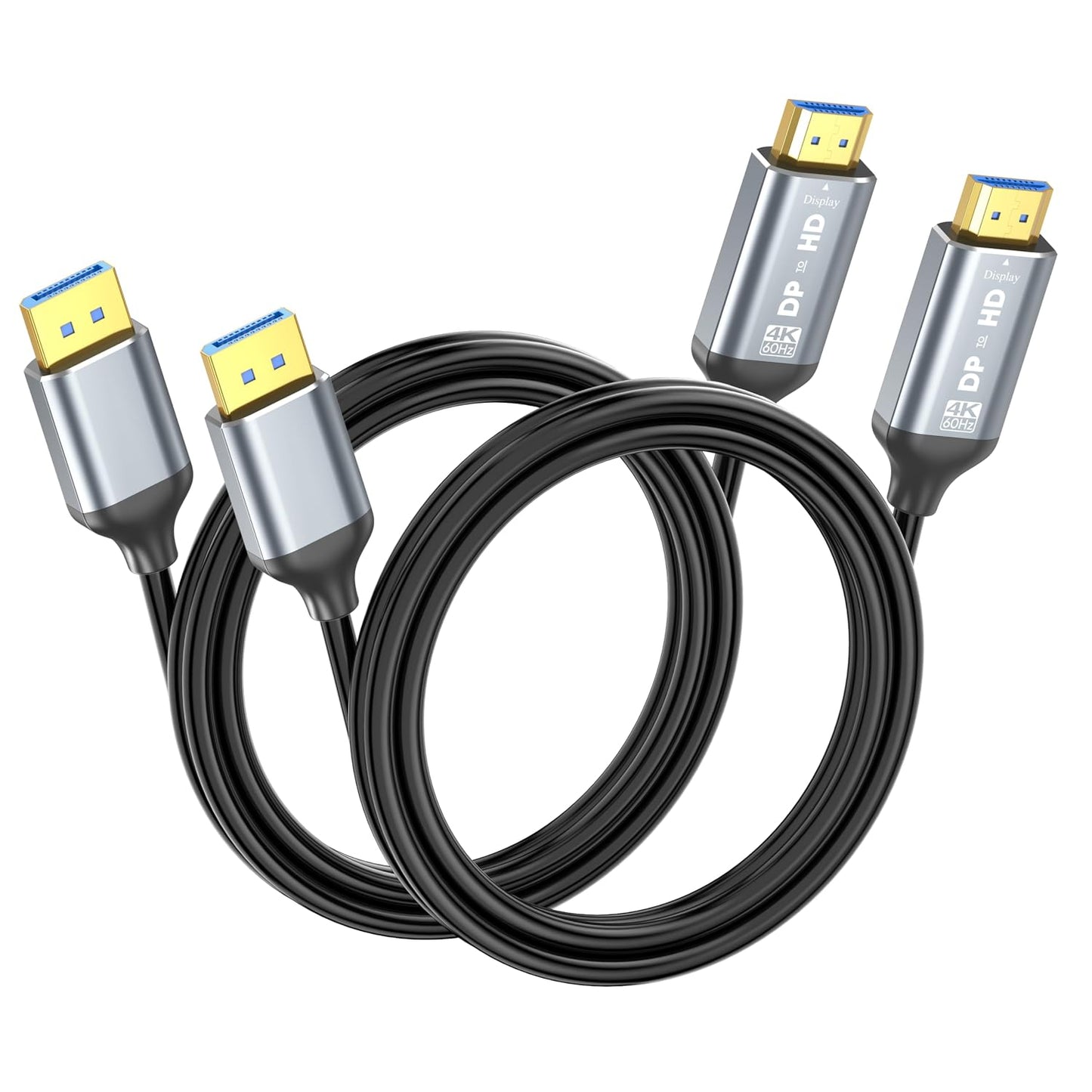 4K 6ft 2-Pack, 4K@60Hz, DisplayPort to HDMI Cable Uni-Directional DP (Source) to HDMI (Display) Cable for Desktop