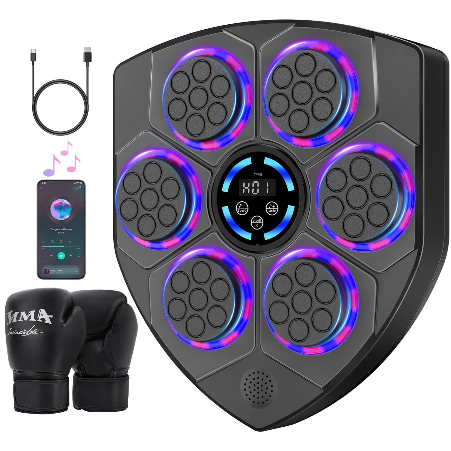 TGLLM Music Boxing Machine, Wall Mounted Boxing Machine with Gloves, Smart Music Punching Target for Kids Adult, LED Electronic Boxing Workout Machine with 9 Modes & 9 Speeds